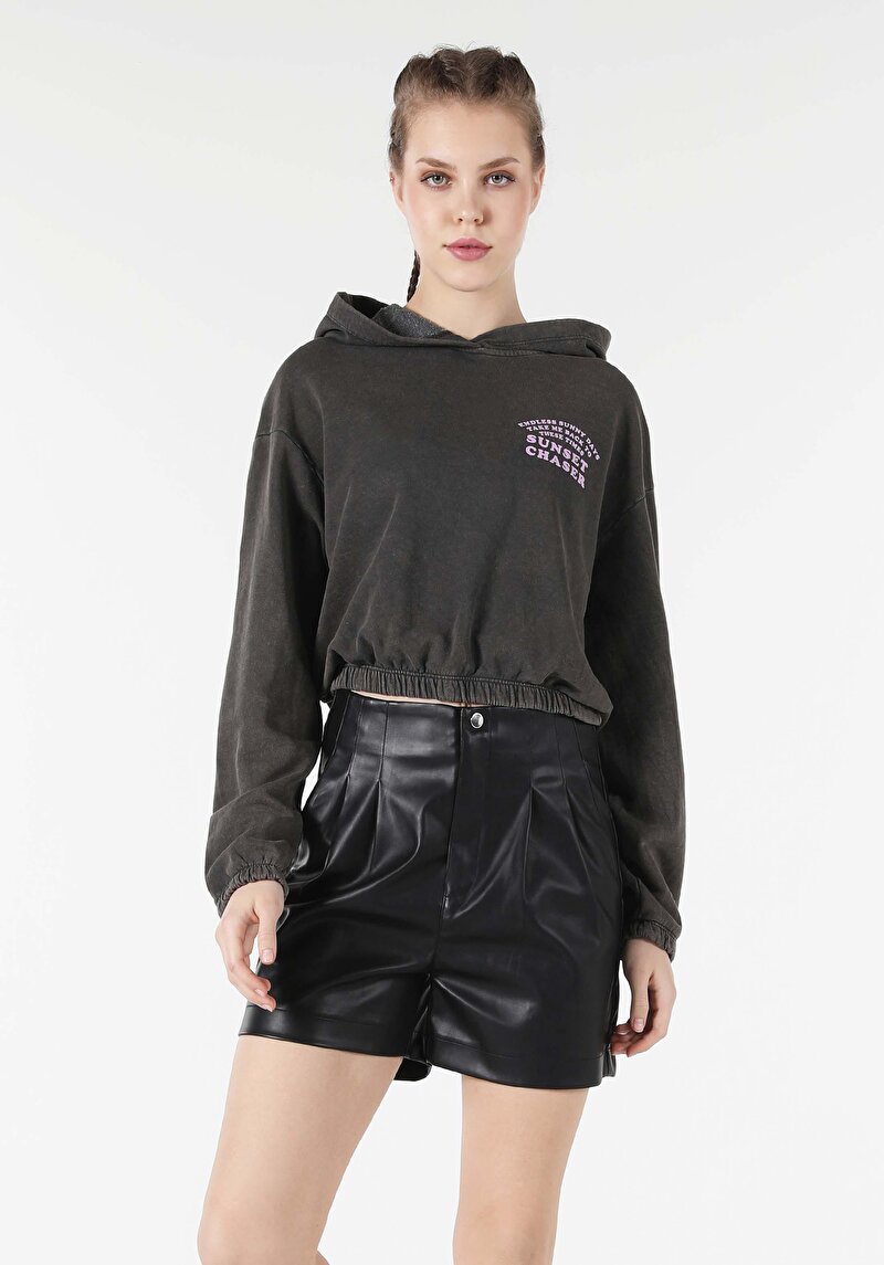 Afișați detalii pentru Regular Fit Round Neck Printed Hanorac Antracit Pentru Femei