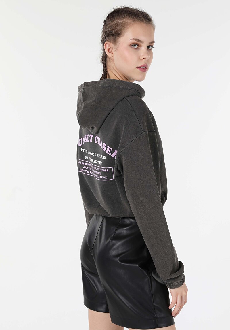 Afișați detalii pentru Regular Fit Round Neck Printed Hanorac Antracit Pentru Femei