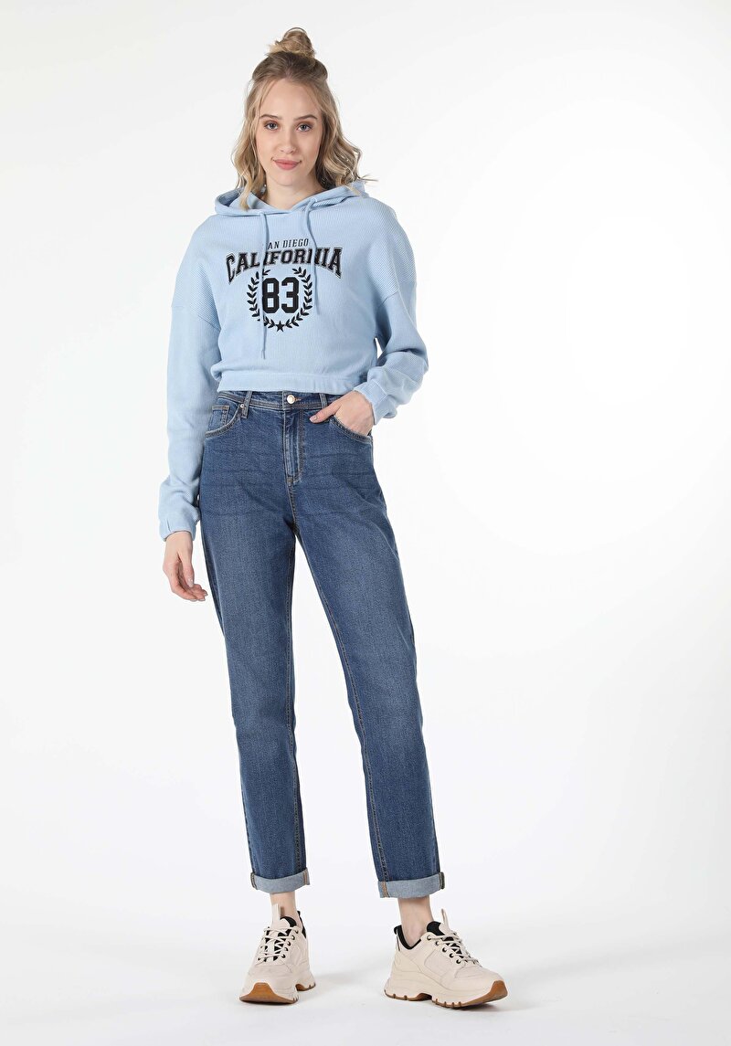 Imagine a Tricou Cu Maneca Lunga De Dama Albastru Regular Fit Cl1057369