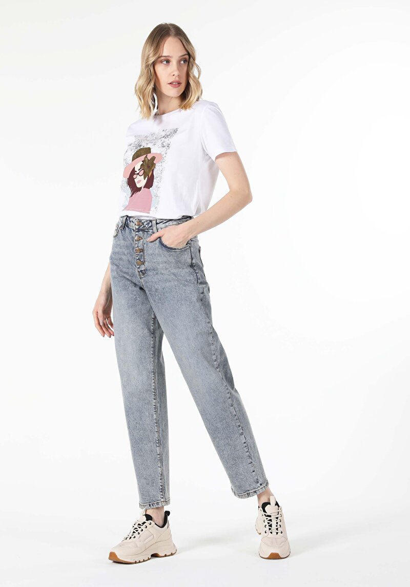 Imagine a Lungime Mare Fit Talie Talie Slăbire Picior Denim Pentru Femei Blugi