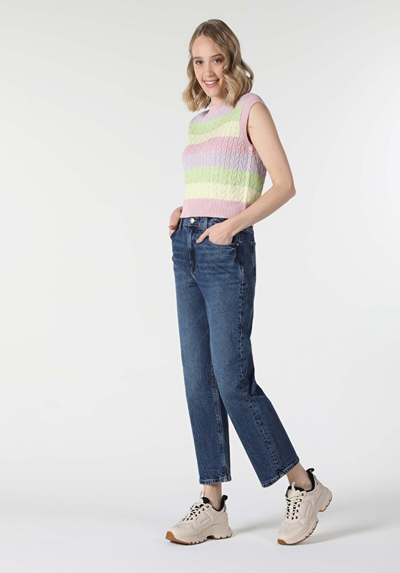 Imagine a Regular Fit Talie Înaltă Picior Drept Blugi Bleumarin Pentru Femei Blugi Bleumarin
