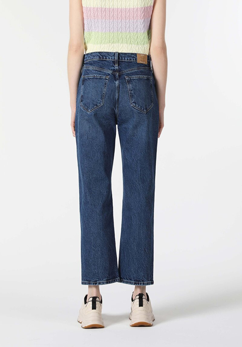 Imagine a Regular Fit Talie Înaltă Picior Drept Blugi Bleumarin Pentru Femei Blugi Bleumarin