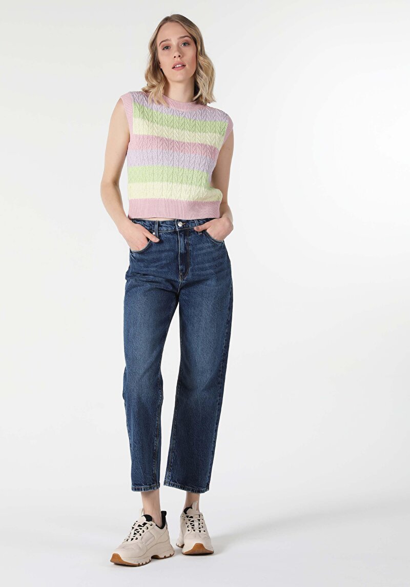 Imagine a Regular Fit Talie Înaltă Picior Drept Blugi Bleumarin Pentru Femei Blugi Bleumarin