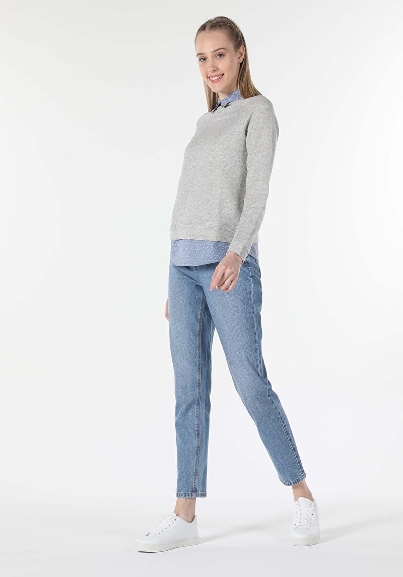 Imagine a Tricou Cu Maneca Lunga De Dama Gri Regular Fit Cl1057227