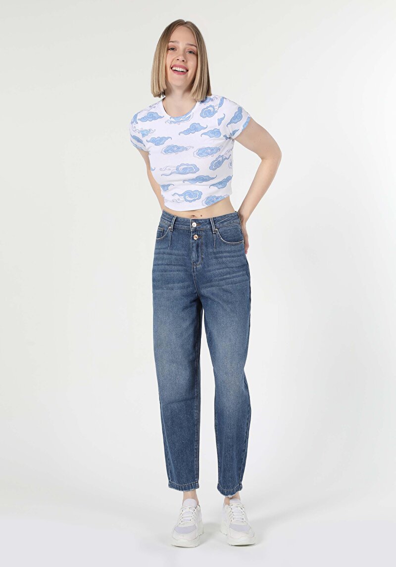 Imagine a Slouchy Fit Rising Waist Narrowing Leg Blugi Din Denim Pentru Femei