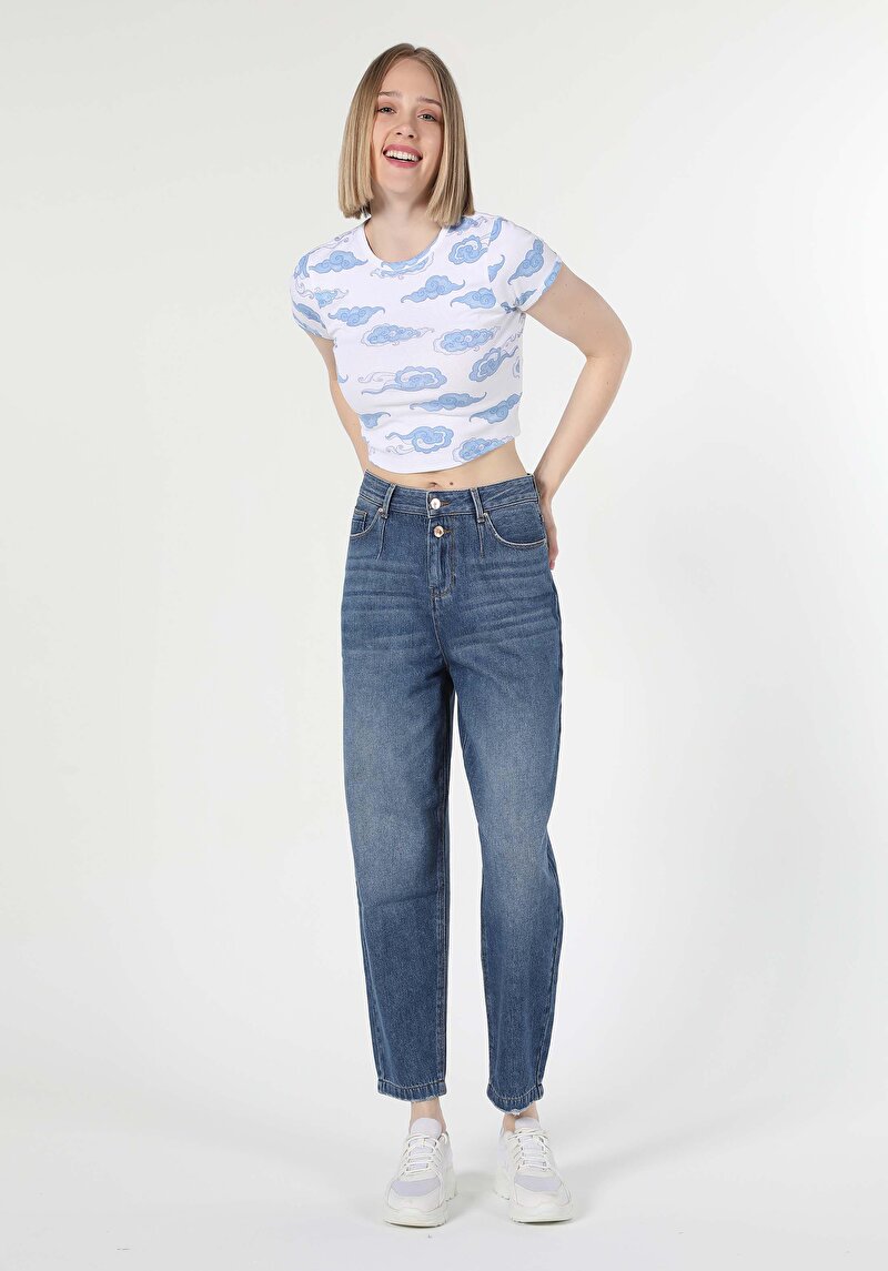 Afișați detalii pentru Slouchy Fit Rising Waist Narrowing Leg Blugi Din Denim Pentru Femei