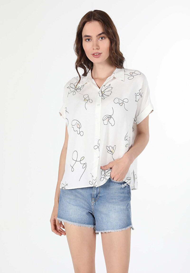 Imagine a Camasa Cu Maneca Scurta De Dama Alb Regular Fit  Cl1058768