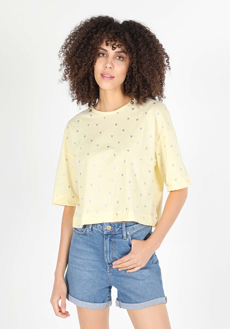 Imagine a Tricou Cu Maneca Scurta De Dama Galben Comfort Fit  Cl1058807