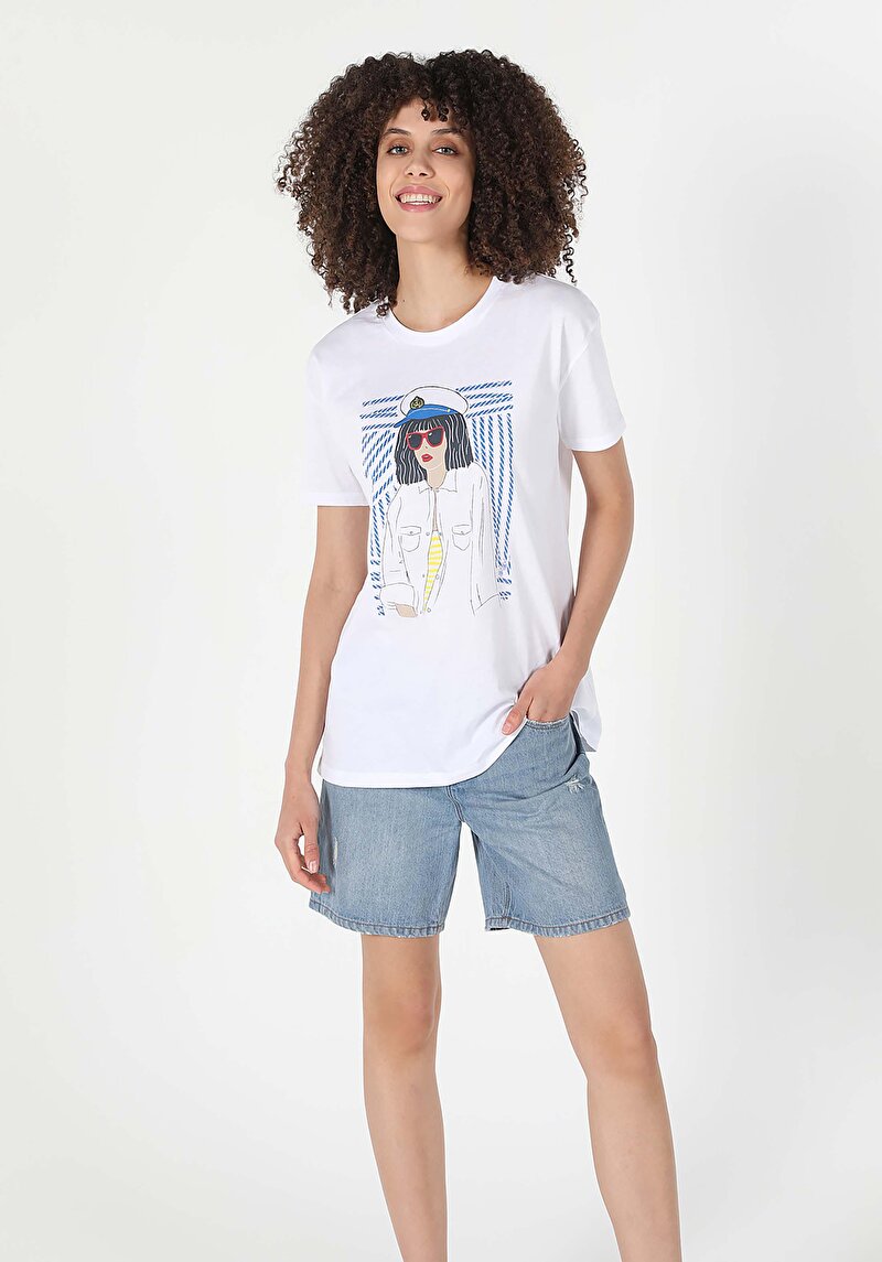 Imagine a Tricou Cu Maneca Scurta De Dama Alb Comfort Fit  Cl1058917