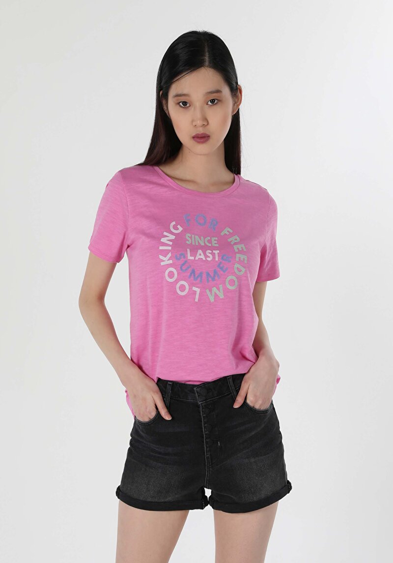 Imagine a Tricou Cu Maneca Scurta De Dama Roz Regular Fit  Cl1059018