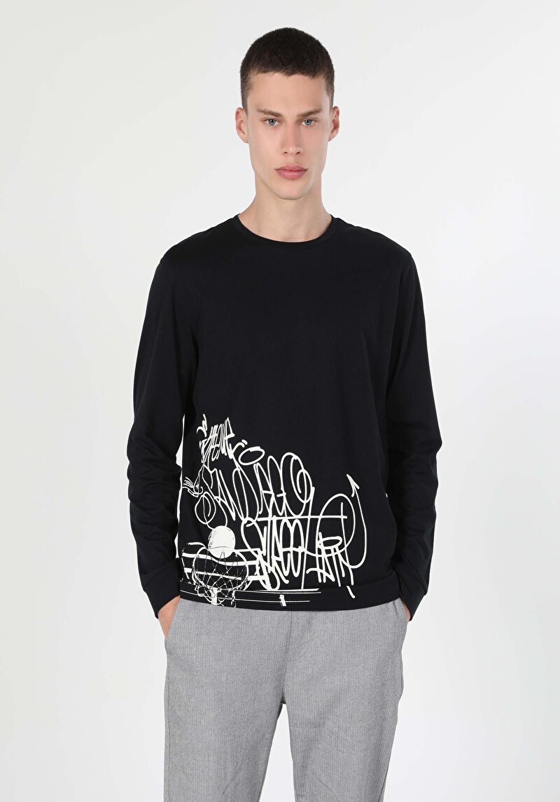 Imagine a Tricou Cu Maneca Lunga De Barbati Negru Regular Fit  Cl1059596