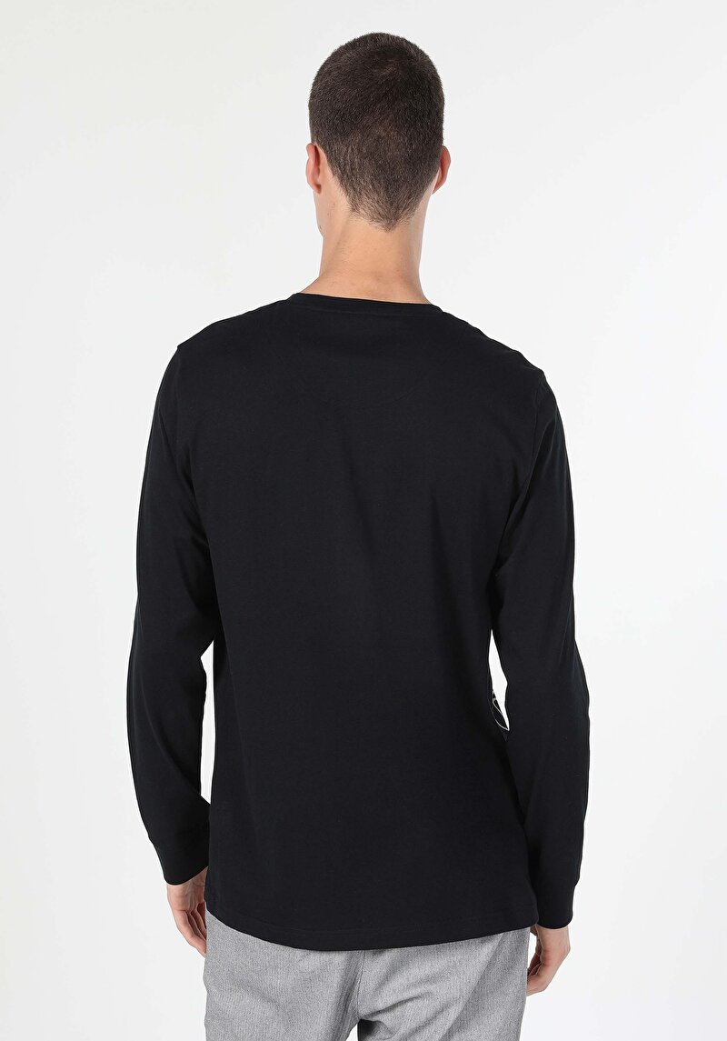 Afișați detalii pentru Tricou Cu Maneca Lunga De Barbati Negru Regular Fit  Cl1059596