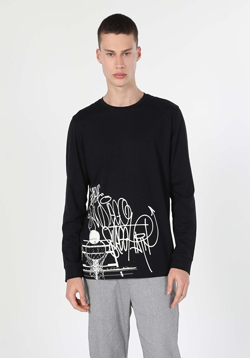 Imagine a Tricou Cu Maneca Lunga De Barbati Negru Regular Fit Cl1059596