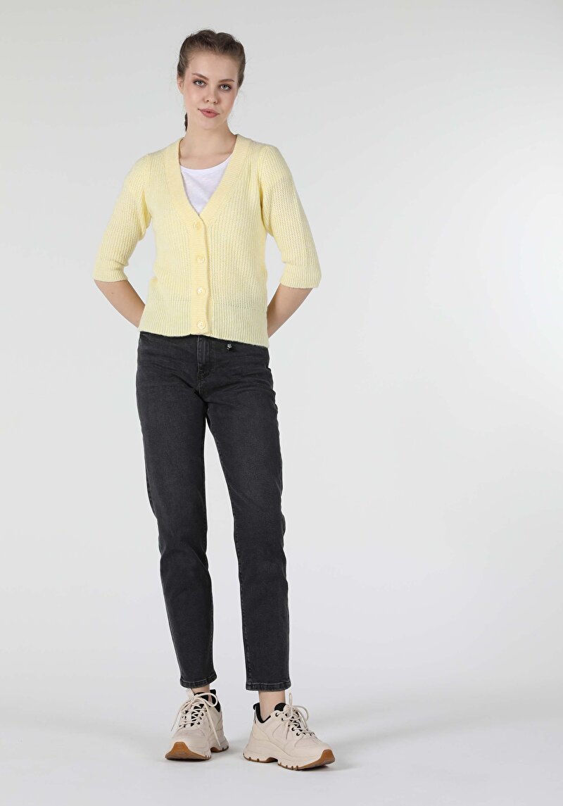 Imagine a Cardigan De Dama Galben Slim Fit Cl1057386