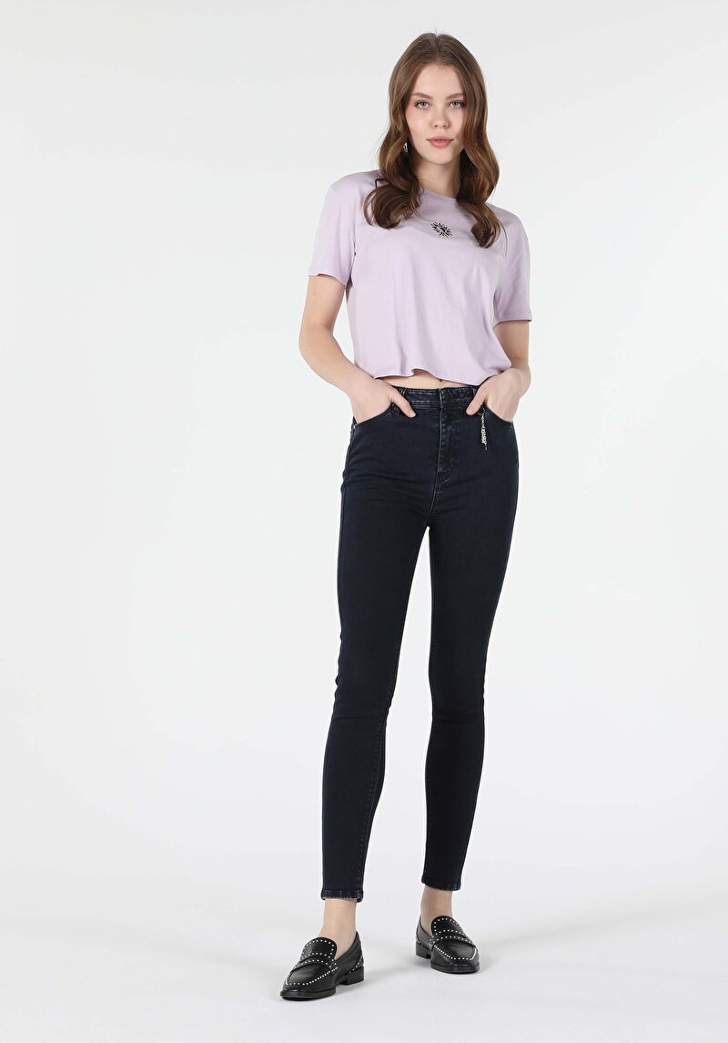 Imagine a Super Slim Fit Talie Medie Picior Îngust Blugi Din Denim Pentru Femei
