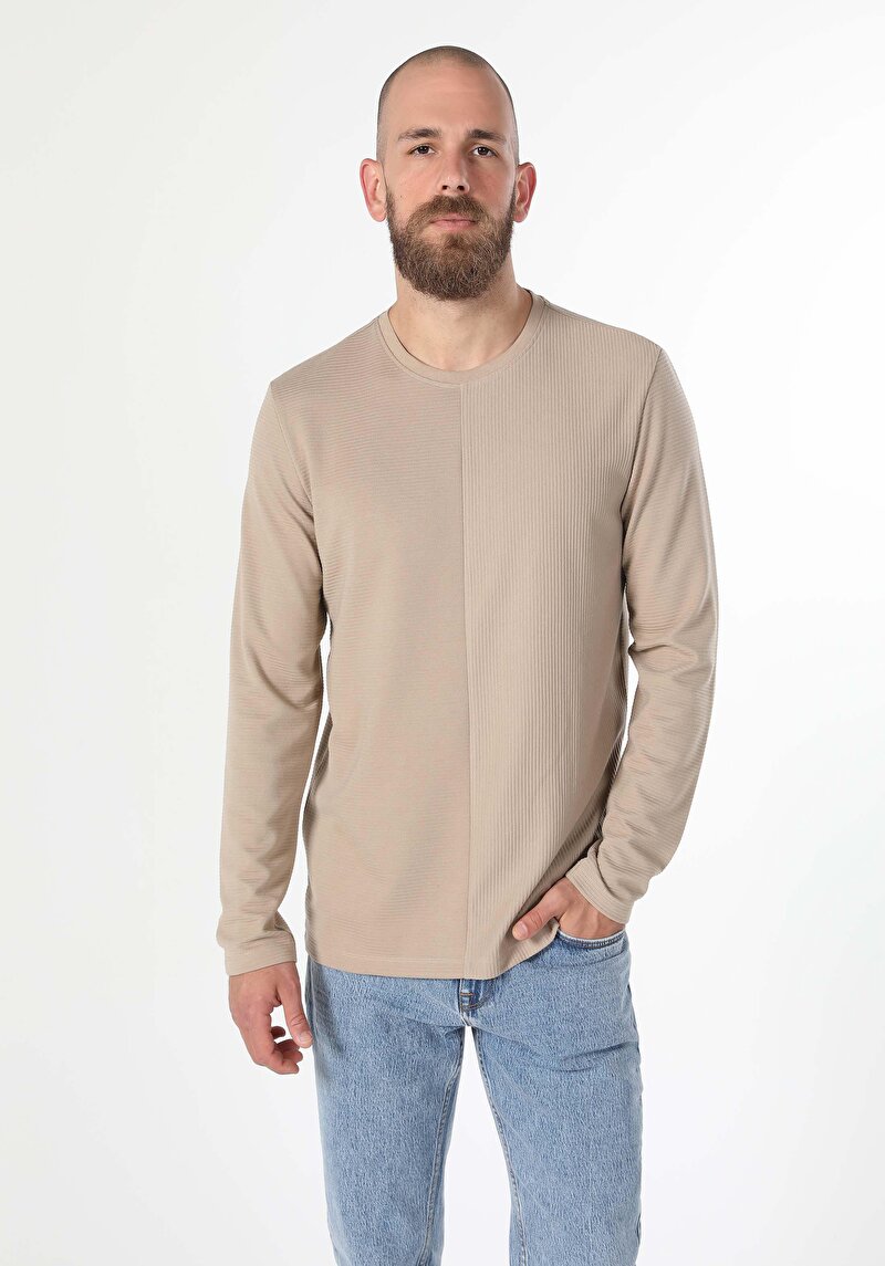 Imagine a Tricou Cu Maneca Lunga De Barbati Bej Regular Fit  Cl1060211