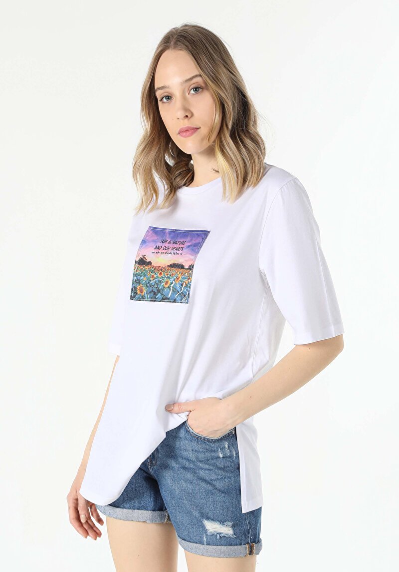 Imagine a Tricou Cu Maneca Scurta De Dama Alb Regular Fit  Cl1059005