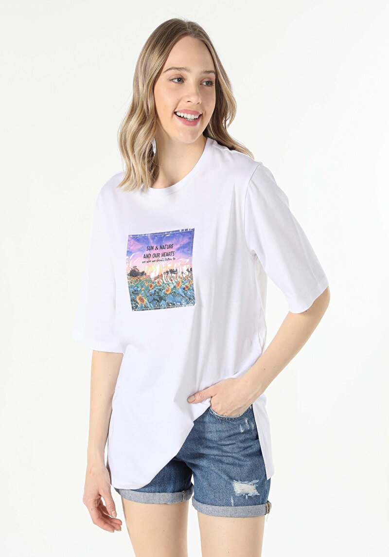 Imagine a Tricou Cu Maneca Scurta De Dama Alb Regular Fit Cl1059005