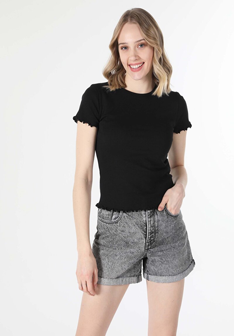 Afișați detalii pentru Tricou Cu Maneca Scurta De Dama Negru Slim Fit  Cl1059299