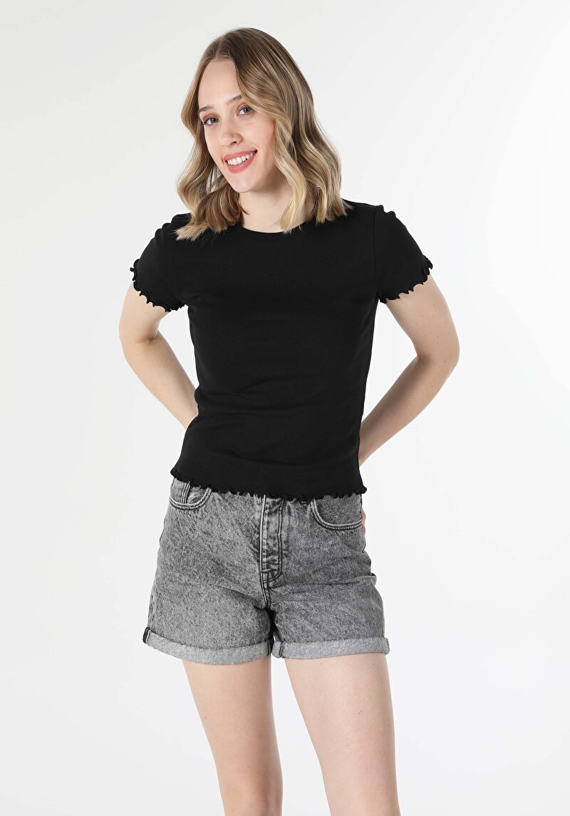 Afișați detalii pentru Tricou Cu Maneca Scurta De Dama Negru Slim Fit  Cl1059299