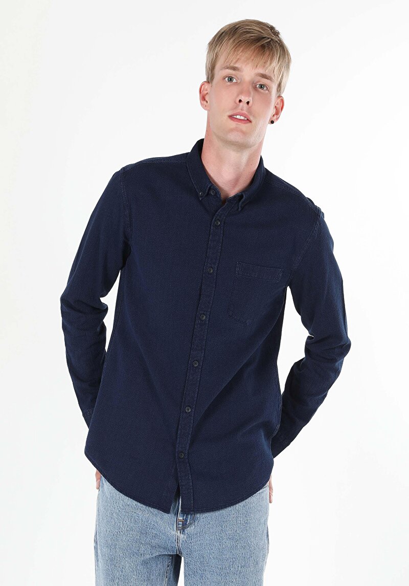 Imagine a Camasa Cu Maneca Lunga De Barbati Albastru Slim Fit  Cl1061346