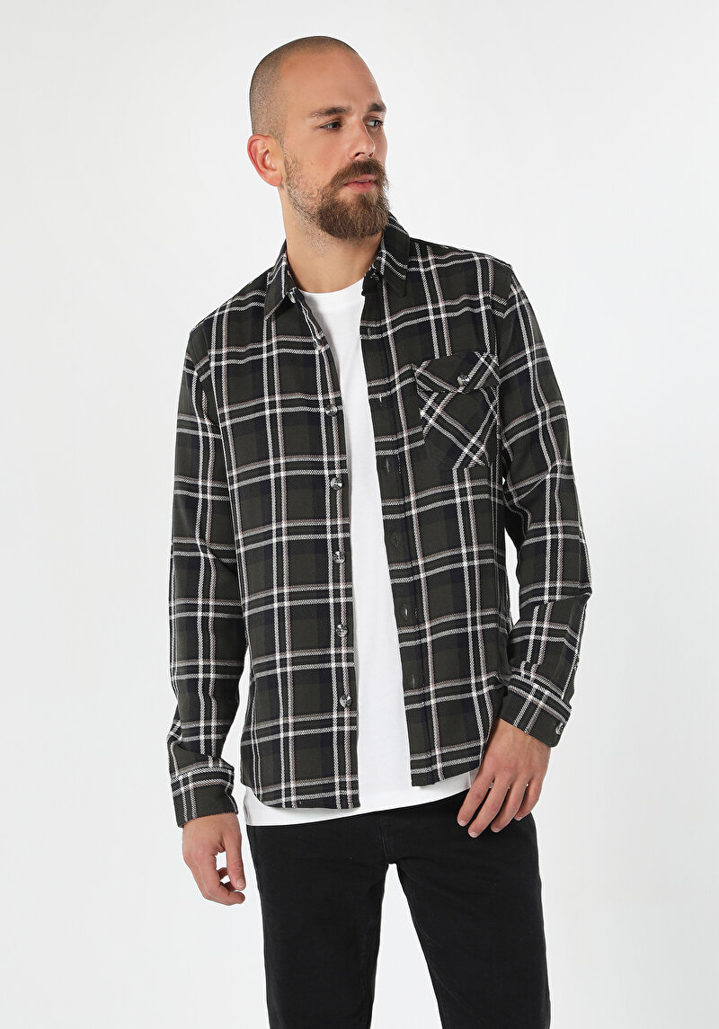 Imagine a Camasa Cu Maneca Lunga De Barbati Kaki Slim Fit  Cl1061367