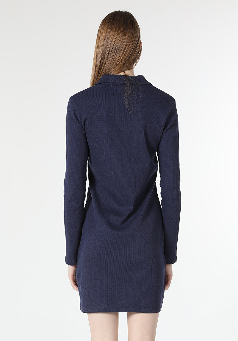 Imagine a Regular Fit Drept Rochie Cu Mânecă Lungă Bleumarin Pentru Femei