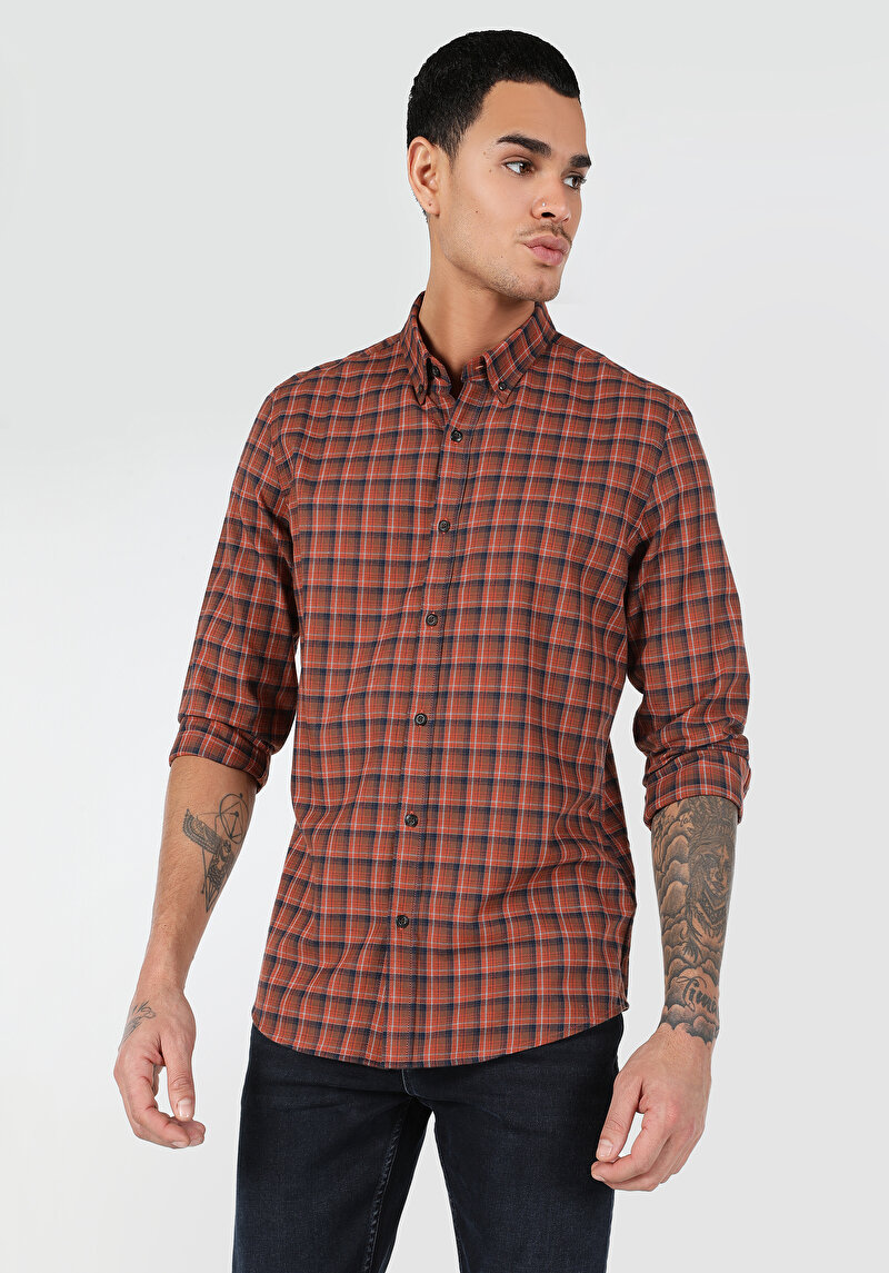 Imagine a Camasa Cu Maneca Lunga De Barbati Maro Slim Fit Cl1061022