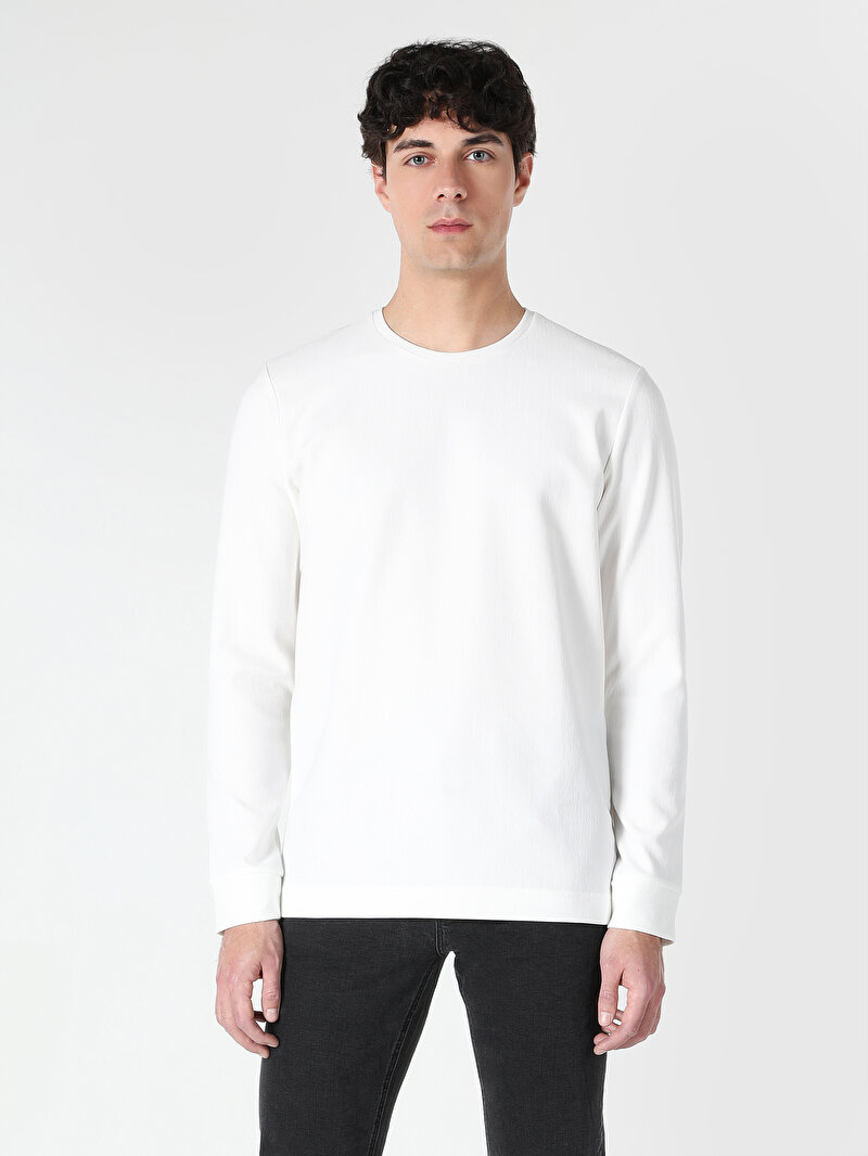 Afișați detalii pentru Tricou Cu Maneca Lunga De Barbati Alb Regular Fit  Cl1062460