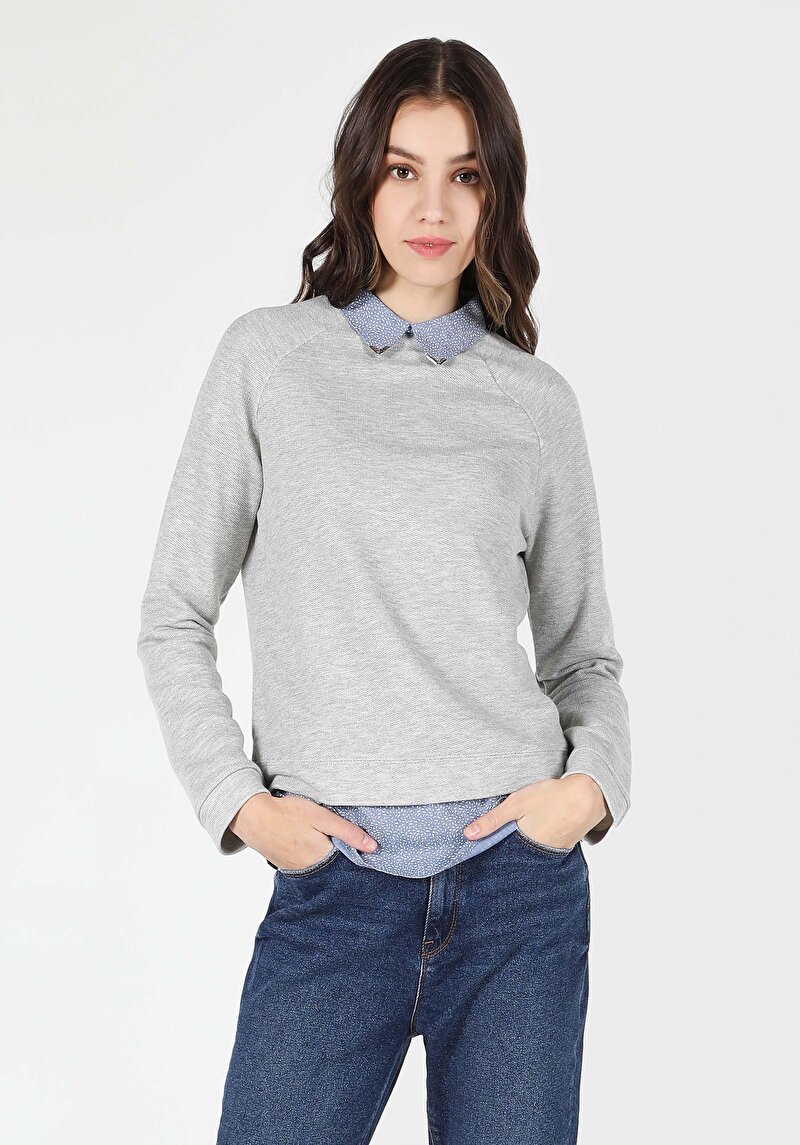 Imagine a Tricou Cu Maneca Lunga De Dama Gri Regular Fit Cl1062249