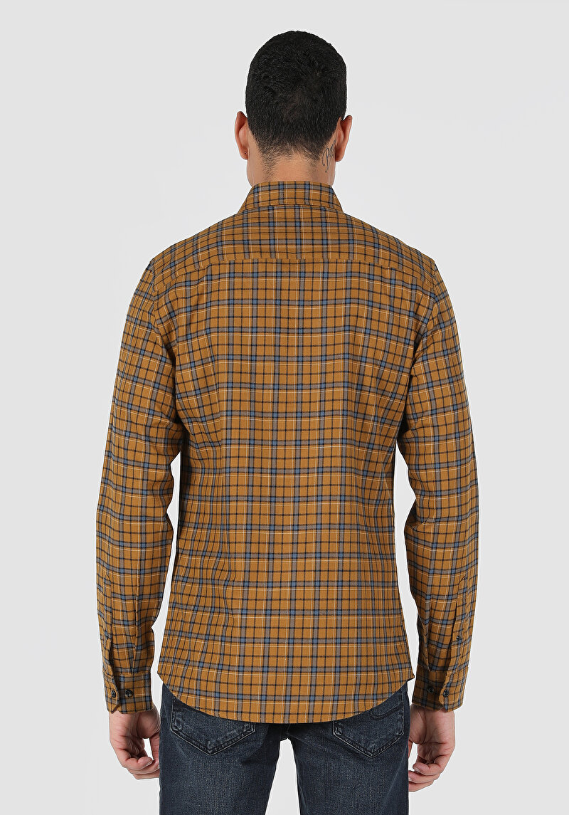 Afișați detalii pentru Cămașă Slim Fit Gât În Carouri Cămașă Cu Mânecă Lungă Sari Pentru Bărbați