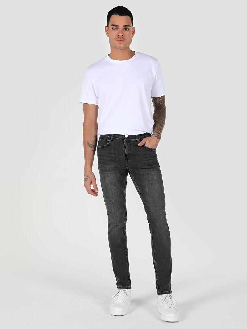 Imagine a Slim Fit Talie Joasă Picior Îngust Blugi İndigo Pentru Bărbați