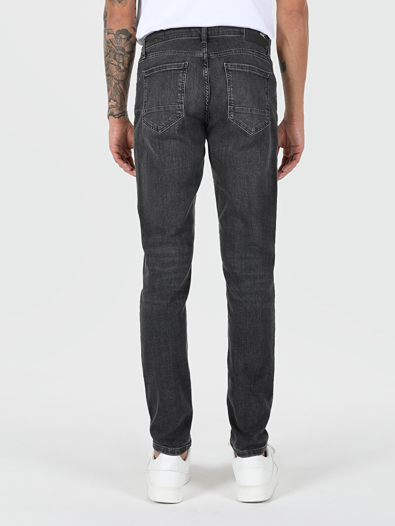 Imagine a Slim Fit Talie Joasă Picior Îngust Blugi İndigo Pentru Bărbați