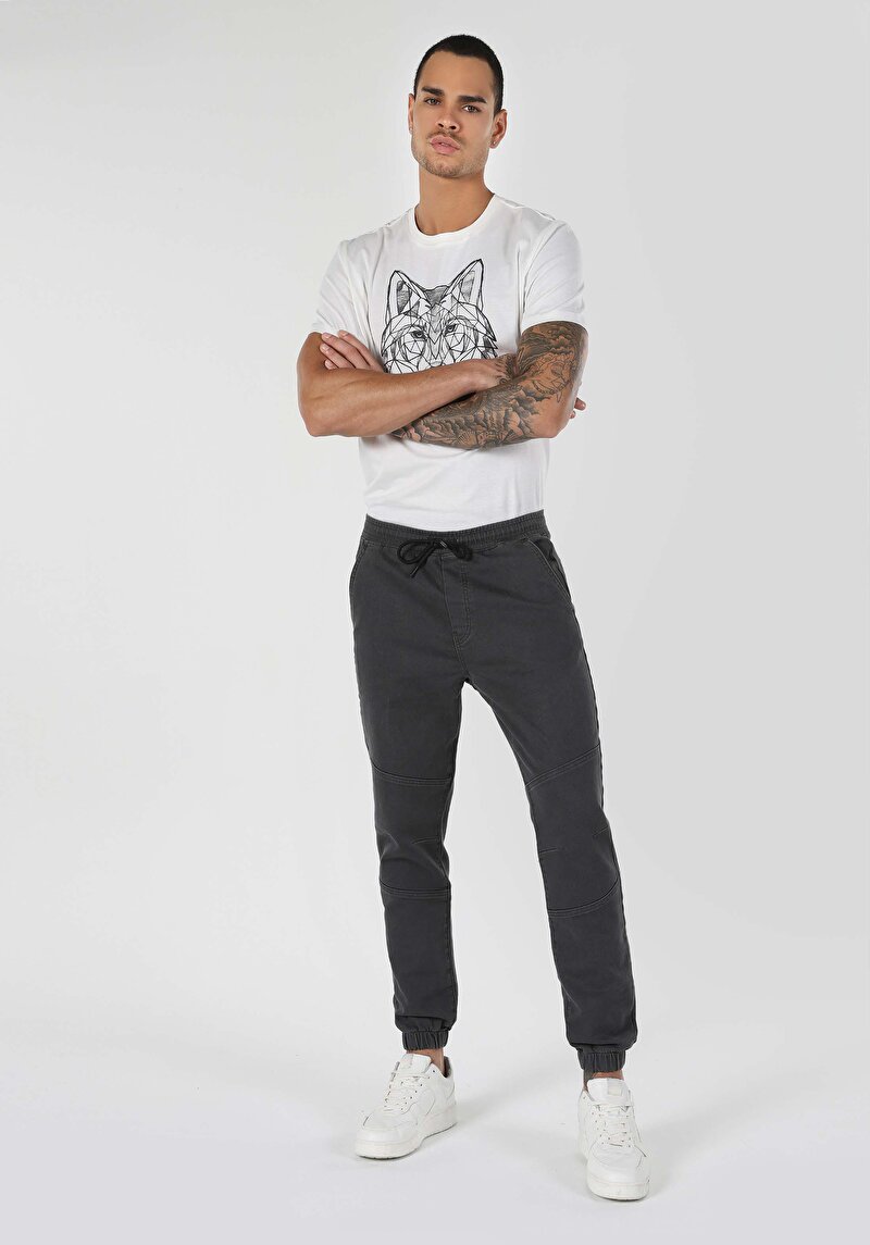 Imagine a Pantaloni Slim Fit Mid Talie Elastic Pantaloni Antracit Pentru Bărbați