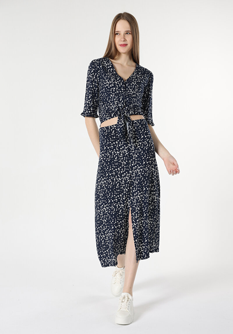 Afișați detalii pentru Fusta De Dama Albastru Marin Midi Skirt  Cl1062946