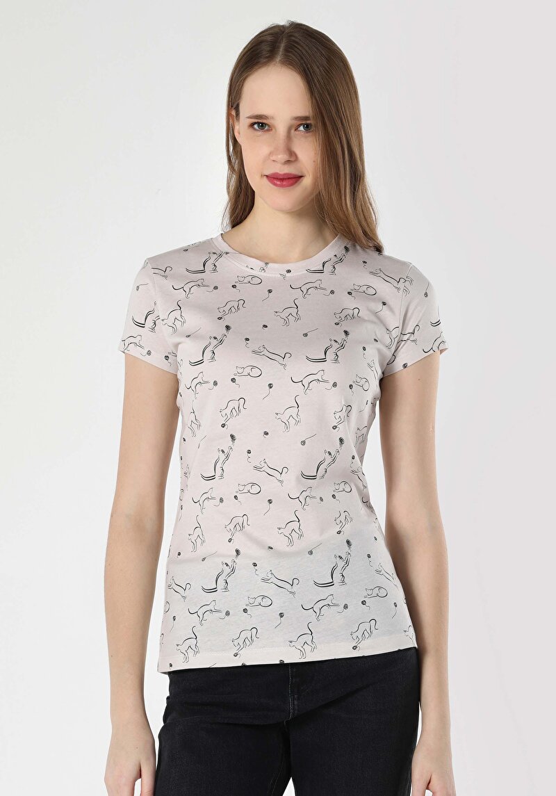 Imagine a Tricou Cu Maneca Scurta De Dama Bej Slim Fit Cl1063445