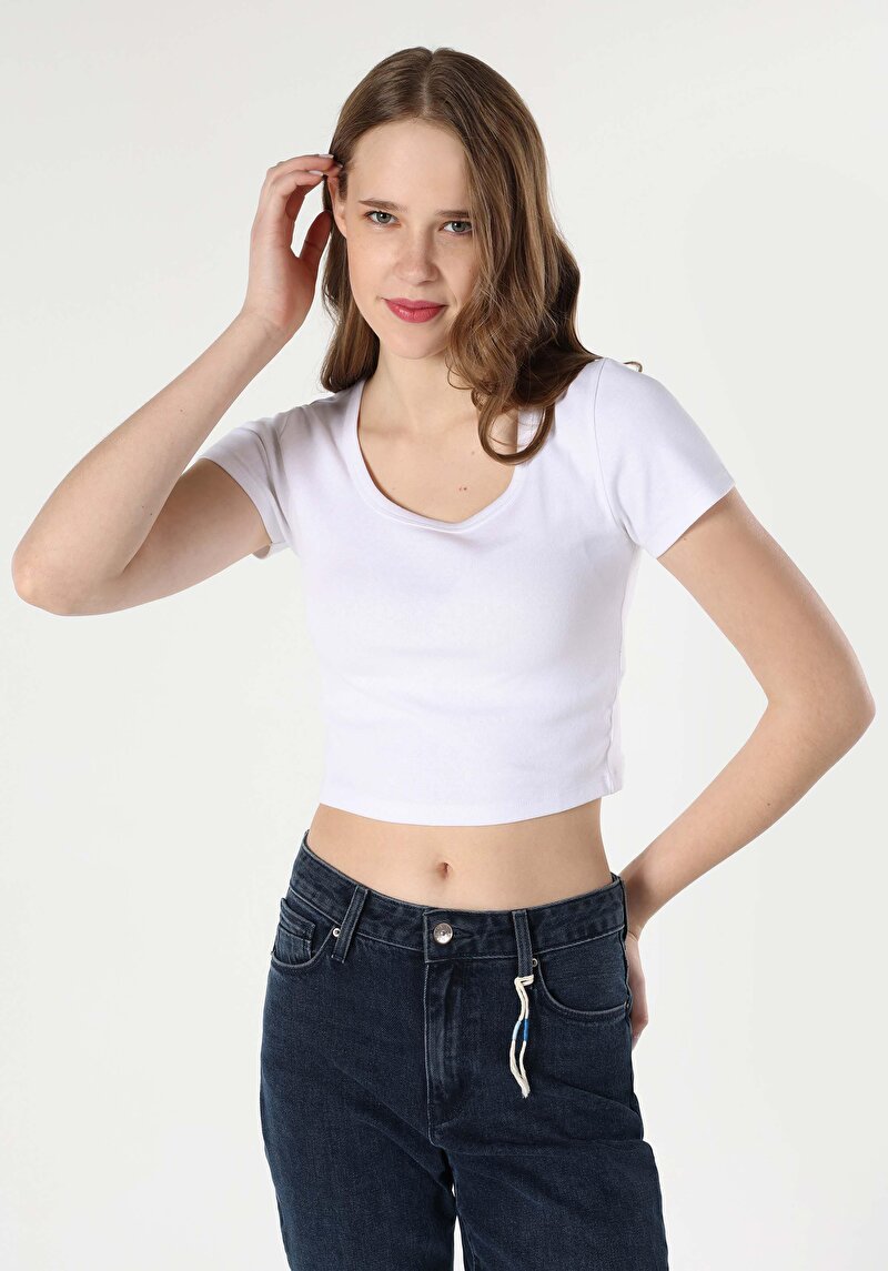 Imagine a Tricou Cu Maneca Scurta De Dama Alb Slim Fit Cl1063461