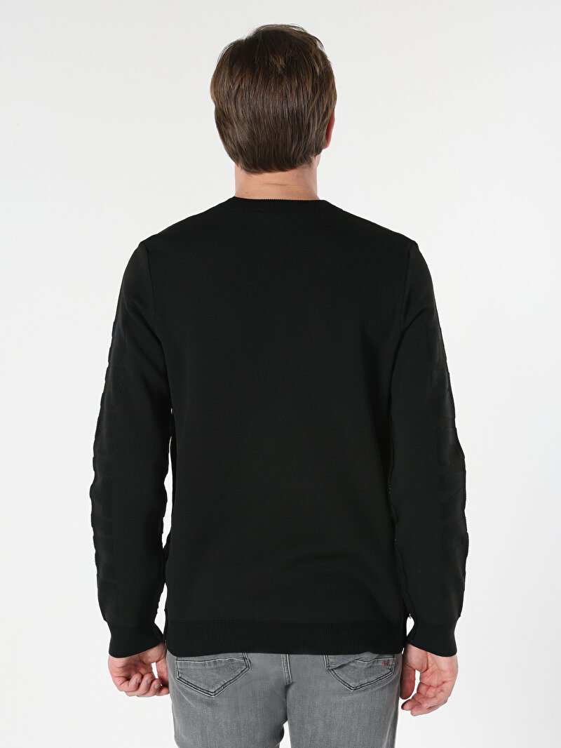 Afișați detalii pentru Pulover Negru Pentru Bărbați Regular Fit Round Neck Jacquard