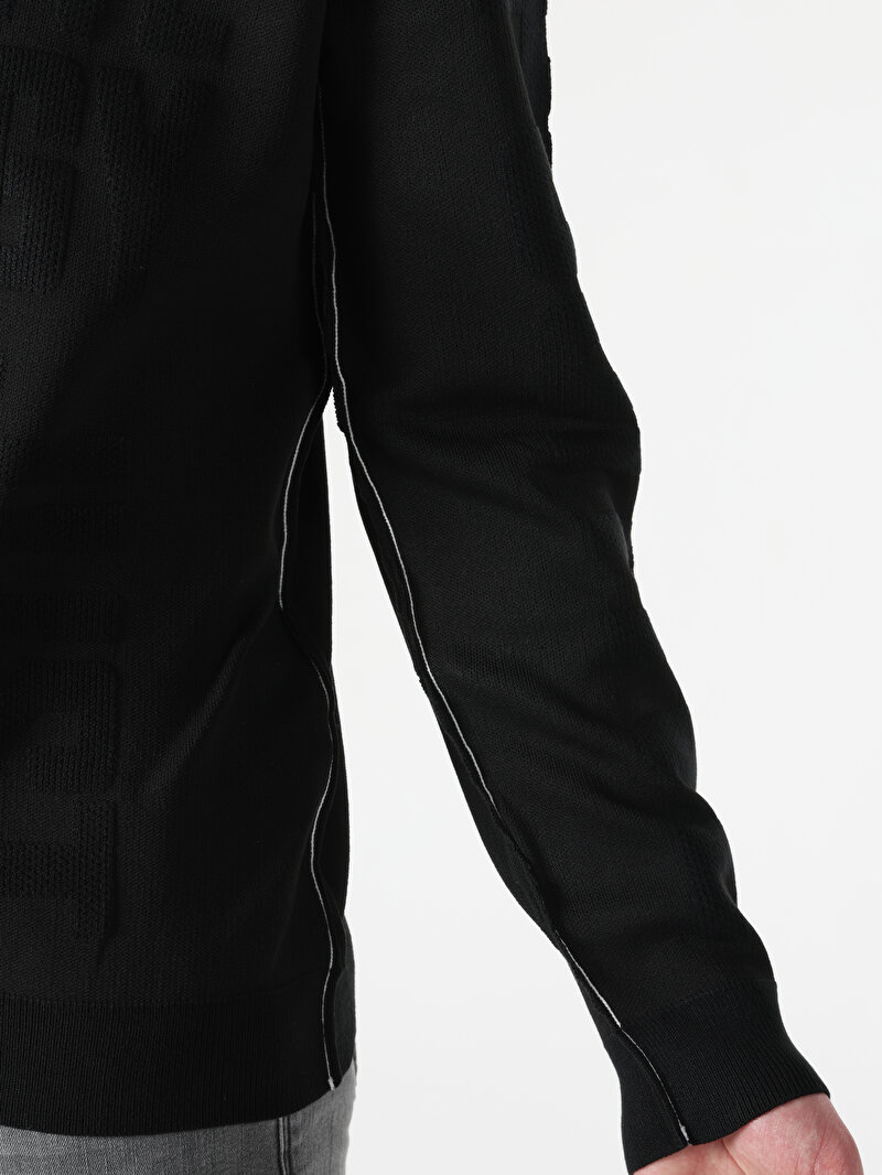 Afișați detalii pentru Pulover Negru Pentru Bărbați Regular Fit Round Neck Jacquard