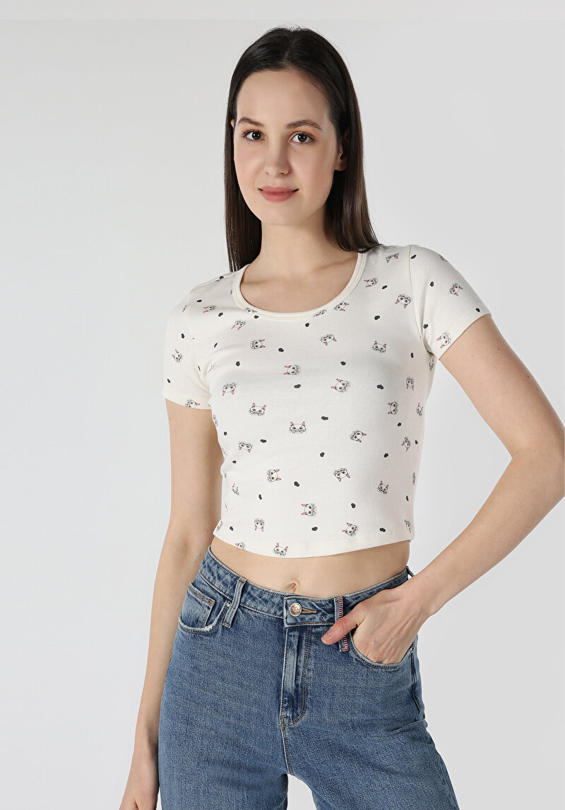 Imagine a Tricou Cu Maneca Scurta De Dama Alb Slim Fit  Cl1063222