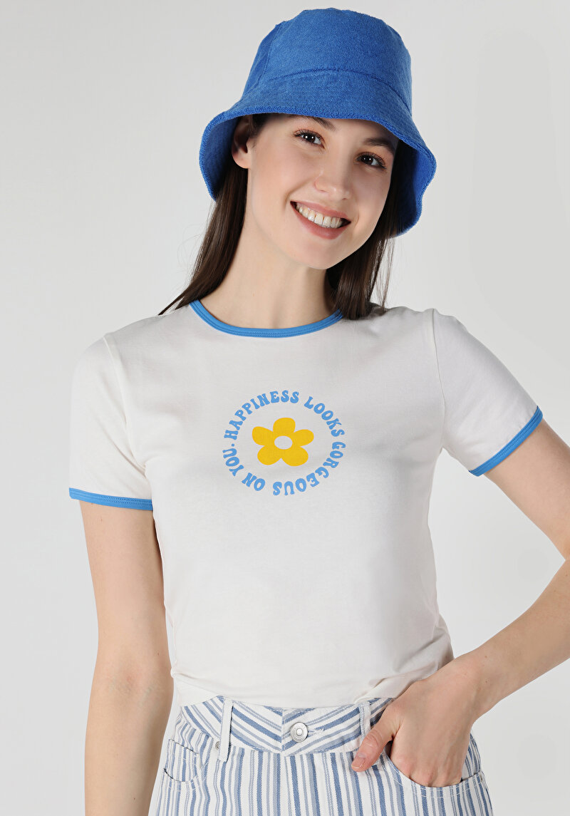 Imagine a Tricou Cu Maneca Scurta De Dama Alb Slim Fit  Cl1063297