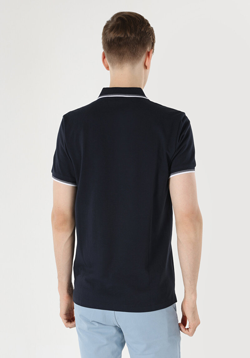 Imagine a Regular Fit Polo Neck Drept Bărbați Bleumarin Tricou Cu Mânecă Scurtă