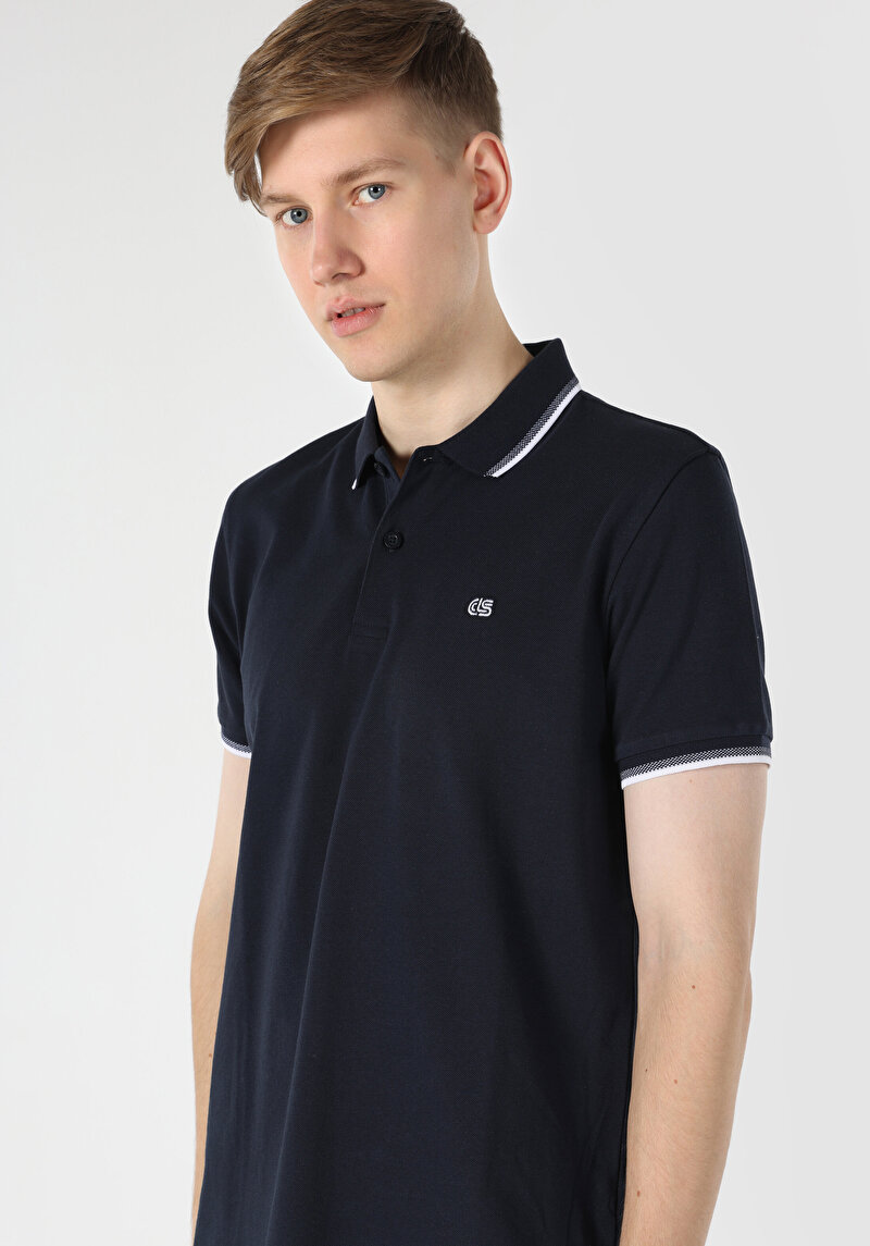 Imagine a Regular Fit Polo Neck Drept Bărbați Bleumarin Tricou Cu Mânecă Scurtă