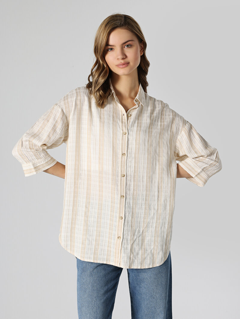 Imagine a Camasa Cu Maneca Lunga De Dama Bej Regular Fit Cl1062469