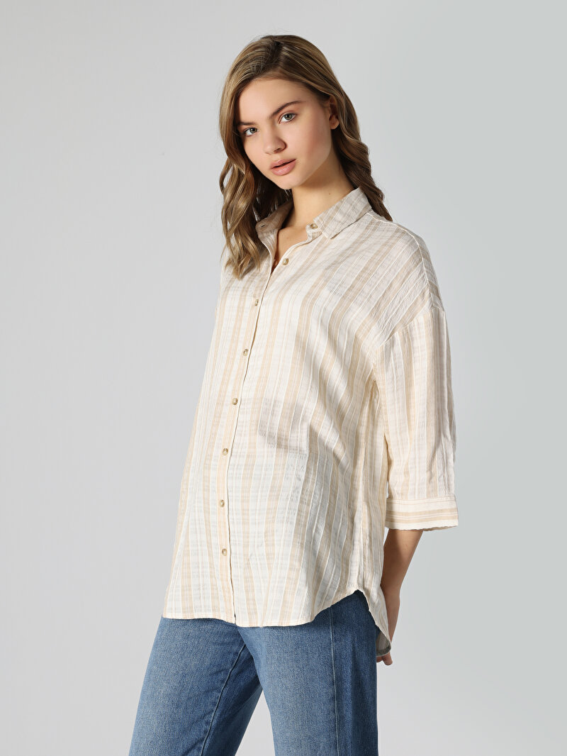 Afișați detalii pentru Camasa Cu Maneca Lunga De Dama Bej Regular Fit  Cl1062469