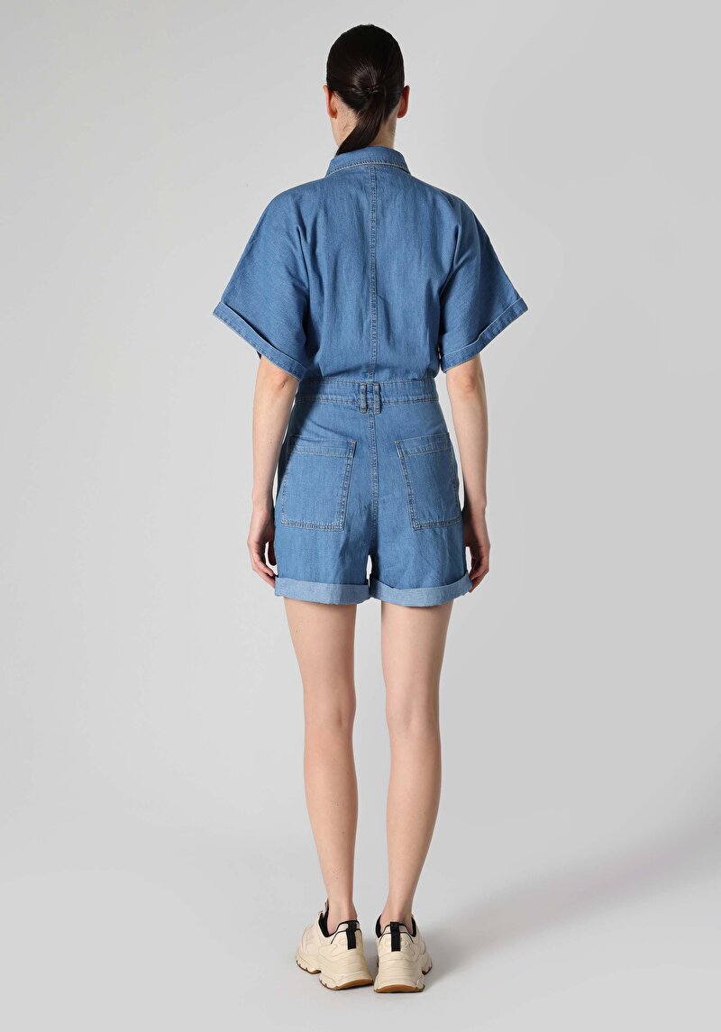 Afișați detalii pentru Regular Fit Talie Înaltă Drept Pantaloni Scurți De Jean Indigo Pentru Femei