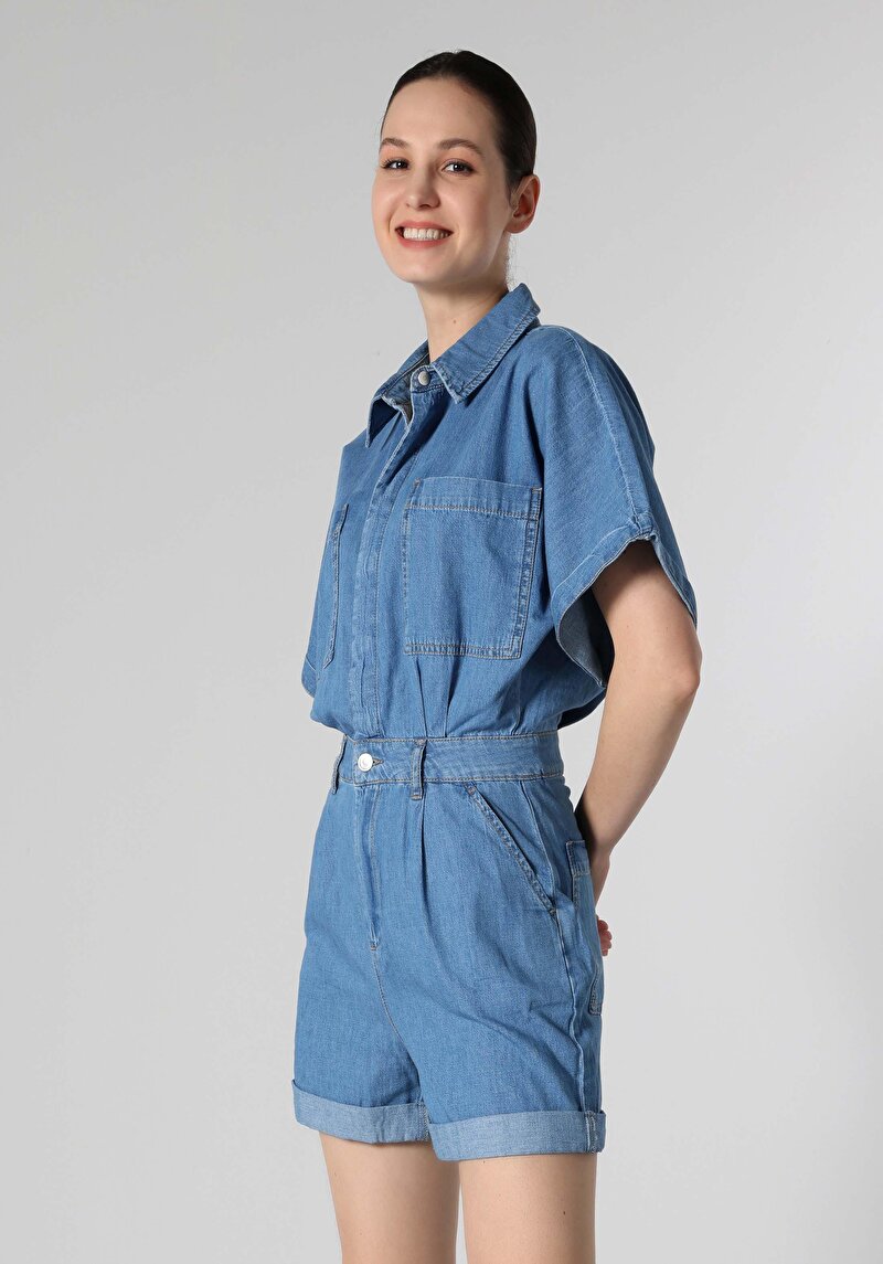 Afișați detalii pentru Regular Fit Talie Înaltă Drept Pantaloni Scurți De Jean Indigo Pentru Femei