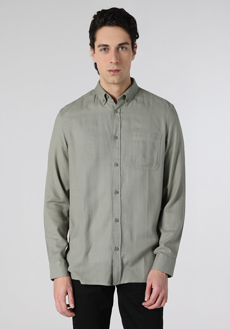 Afișați detalii pentru Camasa Cu Maneca Lunga De Barbati Kaki Regular Fit  Cl1062133