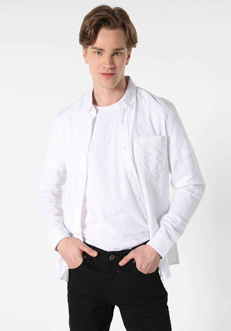 Imagine a Camasa Cu Maneca Lunga De Barbati Alb Slim Fit  Cl1063192