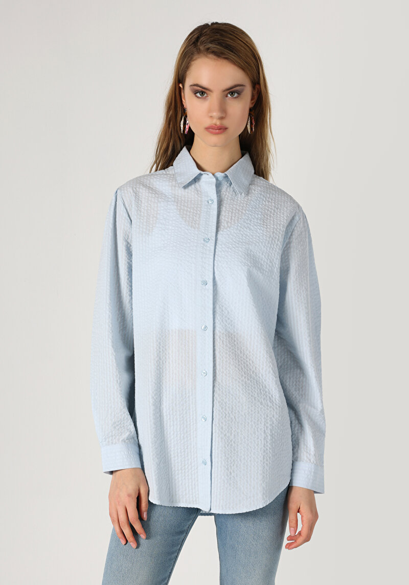 Afișați detalii pentru Camasa Cu Maneca Lunga De Dama Albastru Relaxed Fit  Cl1062916